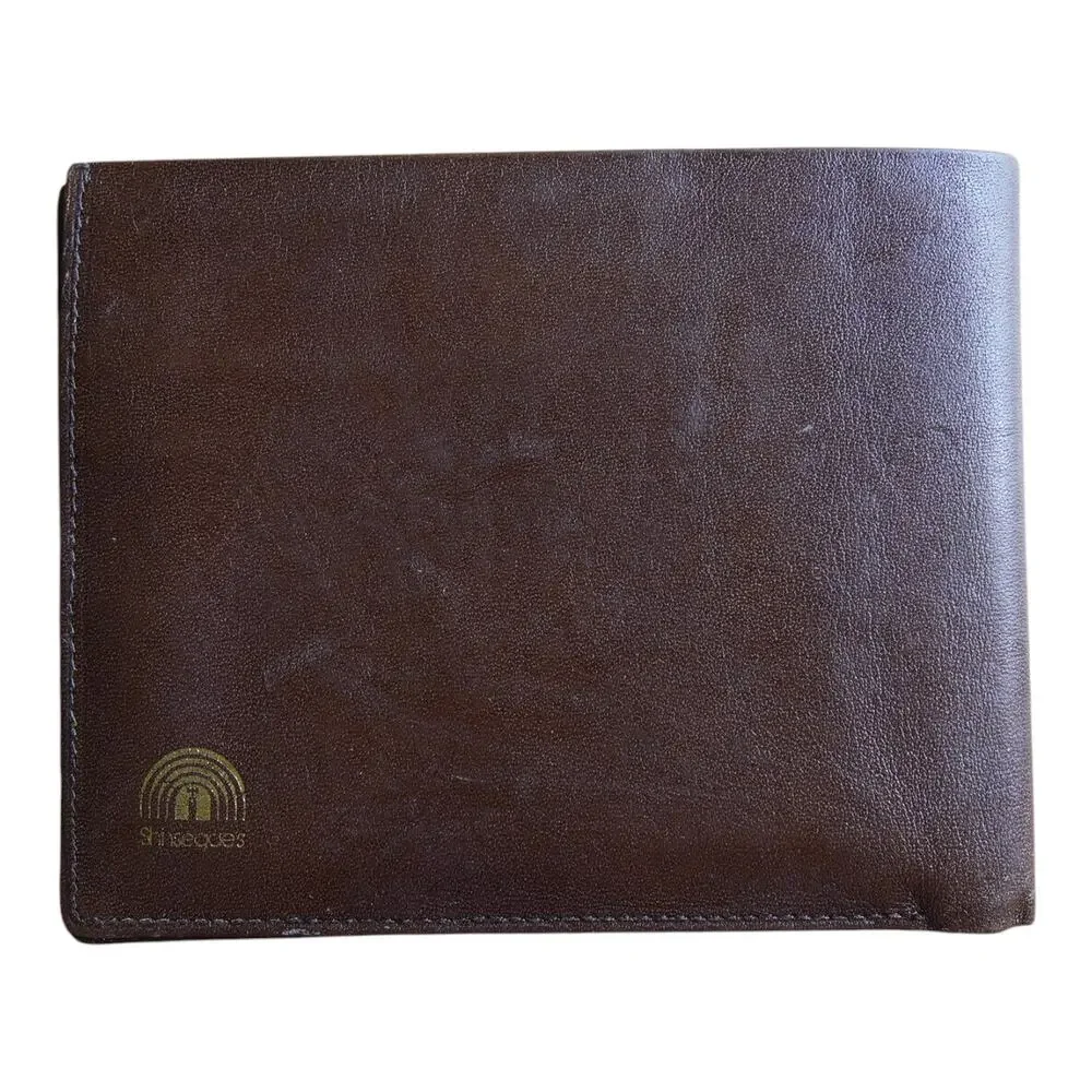 Vintage Shiregues Kip Skin Leather Wallet Cognac Brown Bifold ID Window